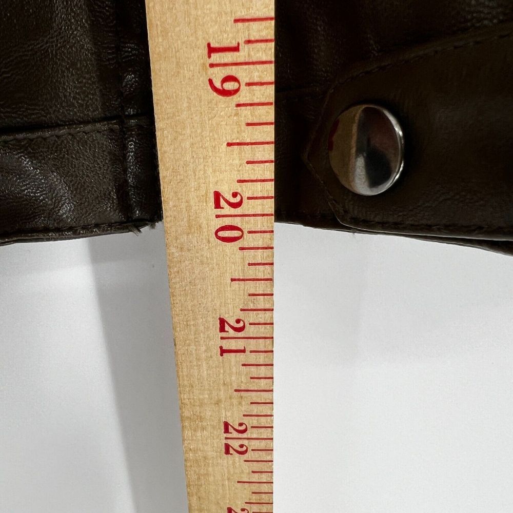 SANS SOUCI Brown Faux Leather Studded Moto Jacket Size S‎ Crop Long Sleeve Zip - Picture 12 of 12